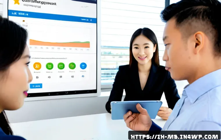 비즈니스 성장에 필수적인 명성 관리 - Photorealistic business reputation management scene, confident diverse business owner reviewing posi...